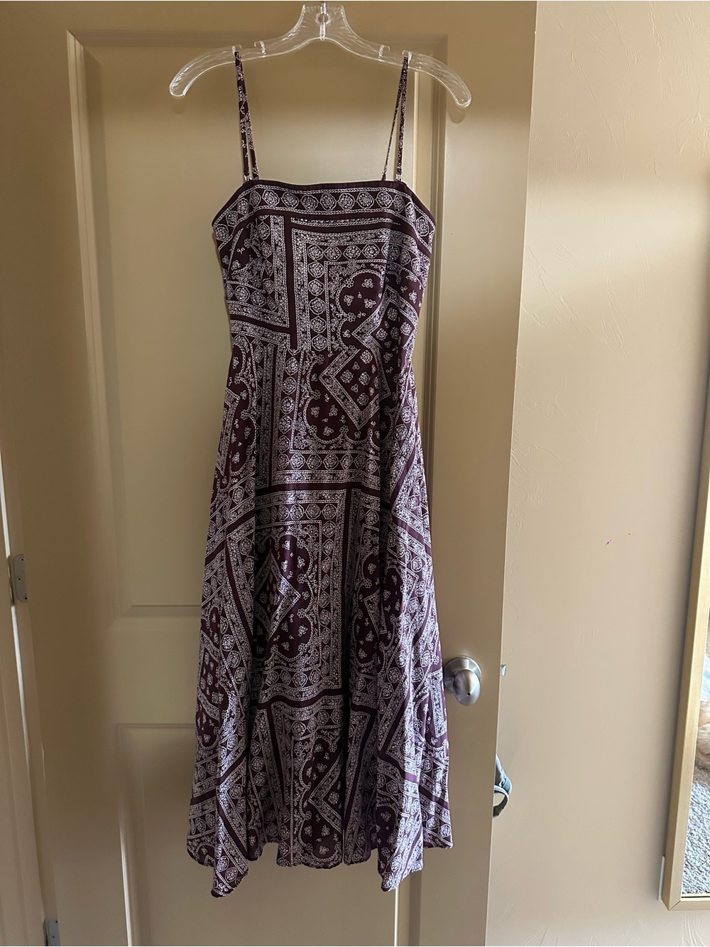 Veronica Beard Spaghetti Strap Midi Dress in Burgundy Bandana Print